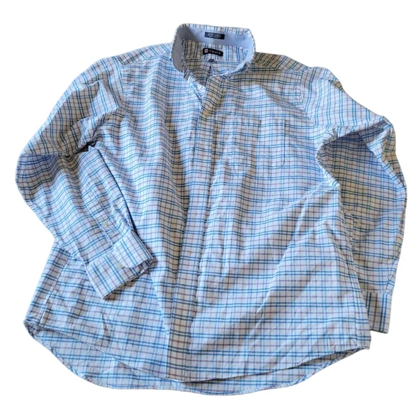 Chaps long sleeve full button collar plaid front pocket mens dress shirt. - Picture 1 of 5